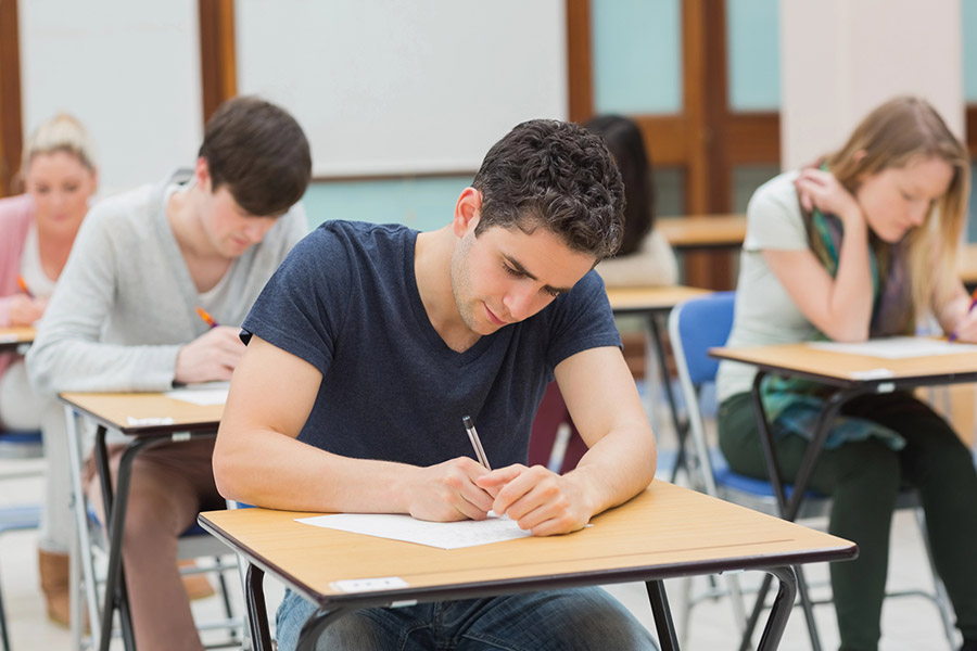 Students taking a test in a classroom in Manhattan